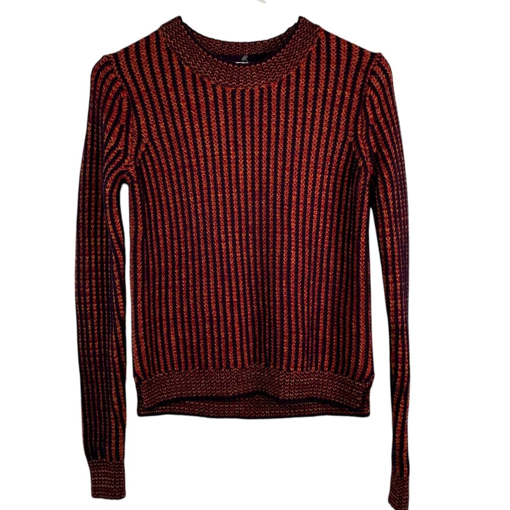 CAbi Lava Mélange Pullover Striped Knit Sweater XS 100% Cotton Orange Red Purple
